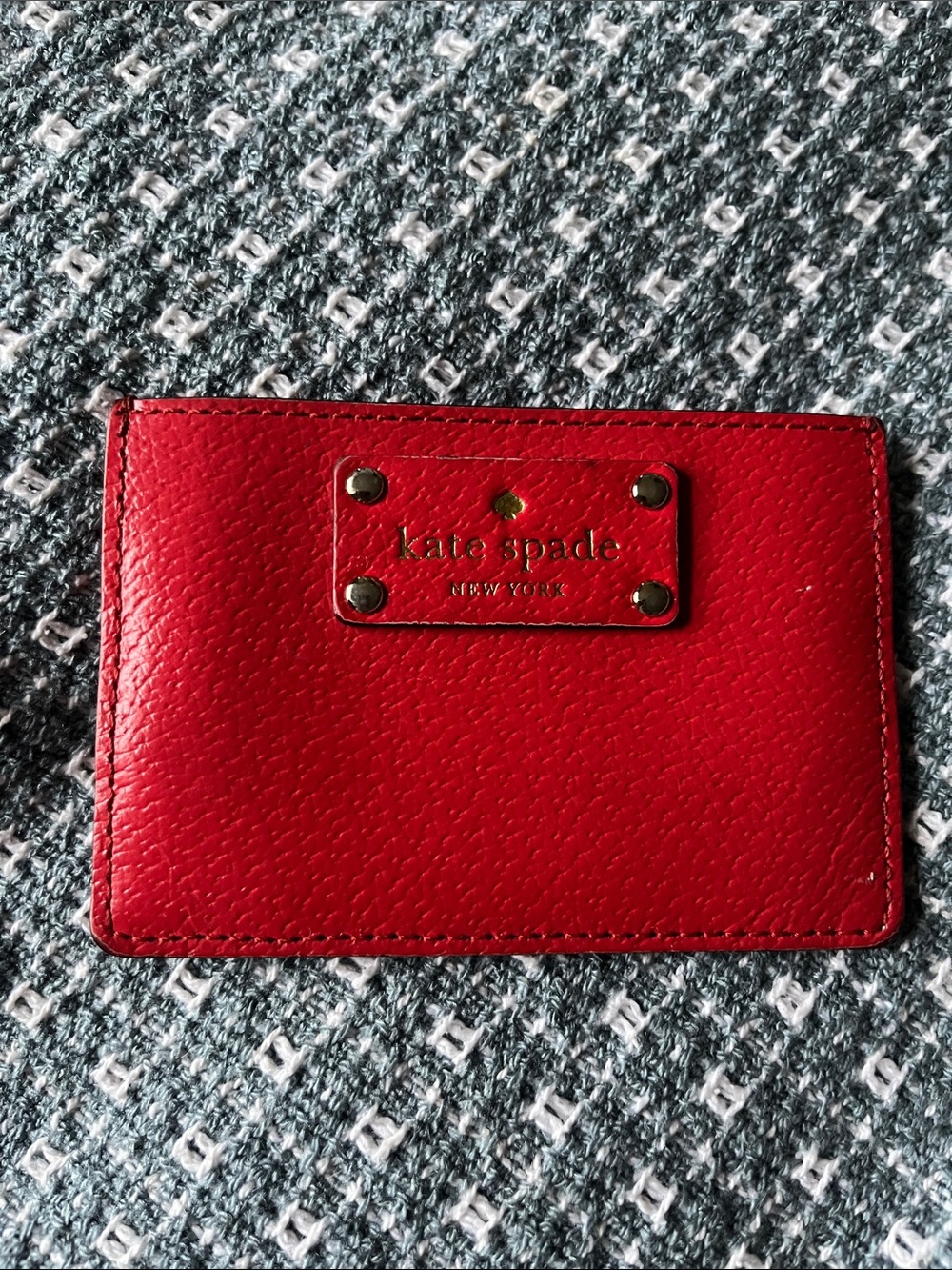 kate spade Red Pebbled Leather Card Case with Gold Plaque